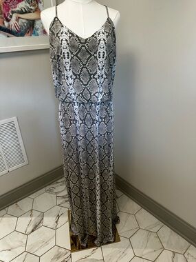 Vince Camuto Gray and Black Snake-Print Spaghetti Strap Maxi Dress